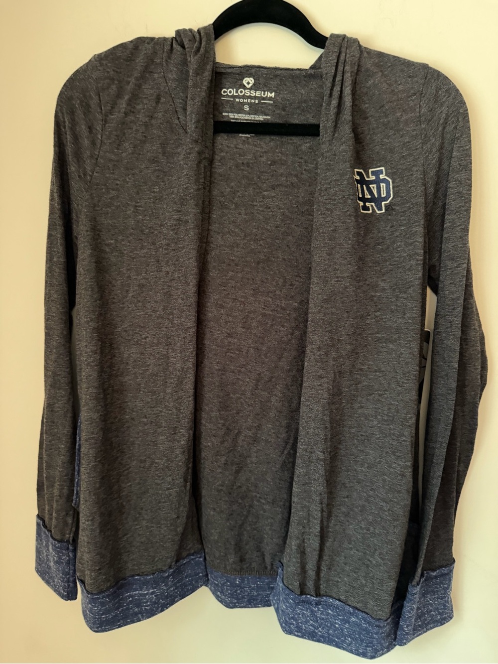 Colosseum Notre Dame Fighting Irish Womens Small Hooded Cardigan NWT Gray Sz S